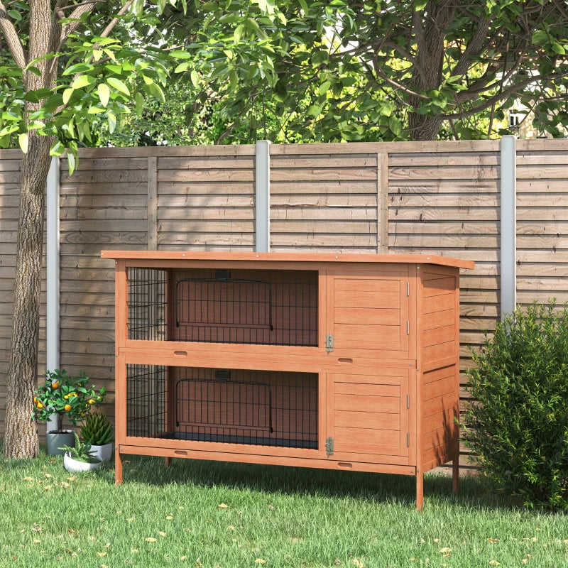 Orange Outdoor Rabbit Hutch with No-Leak Trays, Divider - 136 x 50 x 93cm