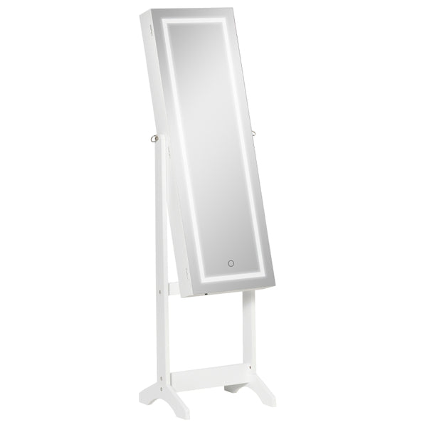 White LED-Lit Lockable Jewellery Cabinet with Mirror