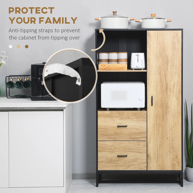 Freestanding Kitchen Storage Cabinet, Natural and Black, 160cm