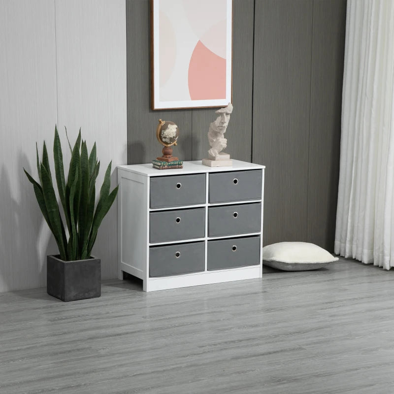 6-Drawer Fabric Storage Cabinet - White/Grey