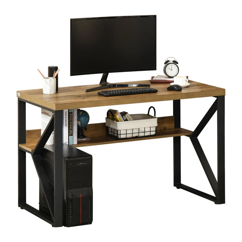 Modern Black Brown Wood Effect Computer Desk with Storage Shelf