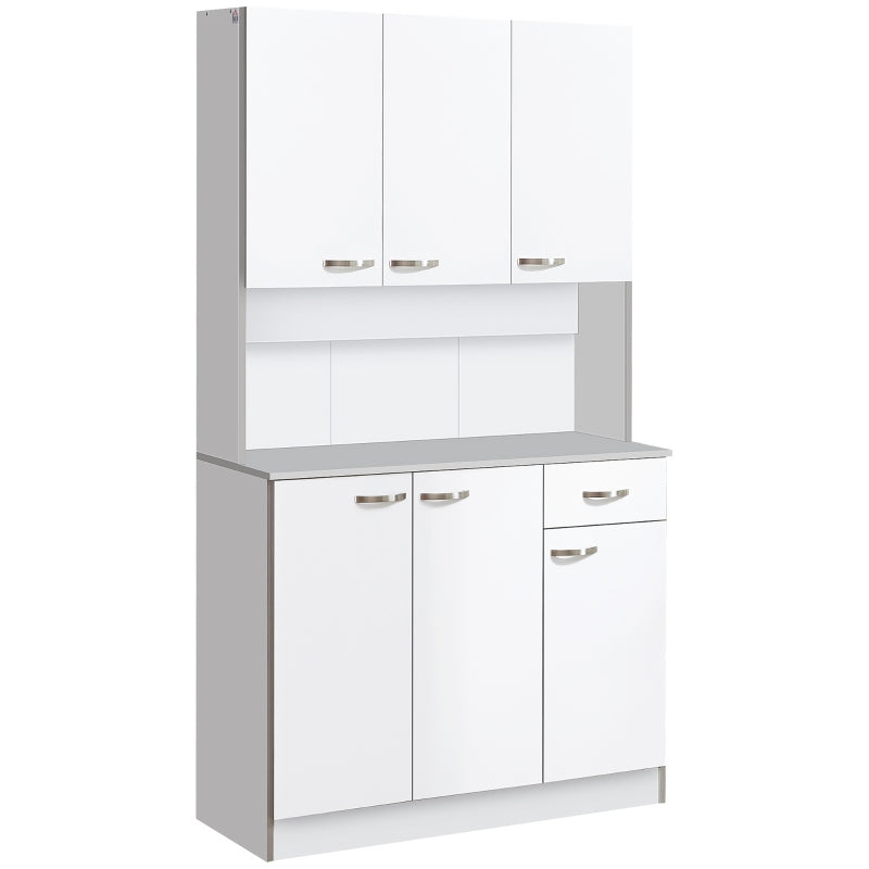 White Freestanding Kitchen Storage Cabinet with 6 Doors and Drawer