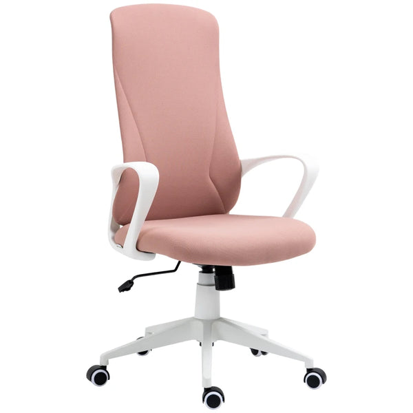 Pink Fabric High Back Office Chair with Armrests & Swivel Wheels