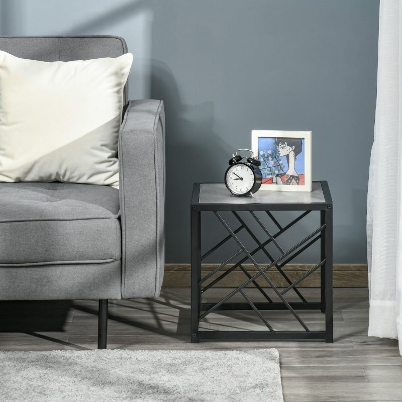 Grey Square Nesting Coffee Tables Set, 3-Piece Black Metal Frame Side Tables