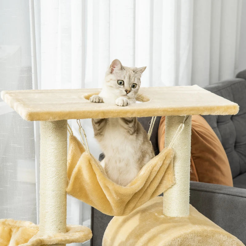 Cat Tree Tower with Hammock and Scratching Post - Grey