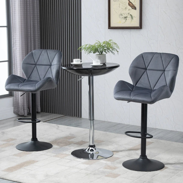 Dark Grey Adjustable Swivel Barstools Set of 2