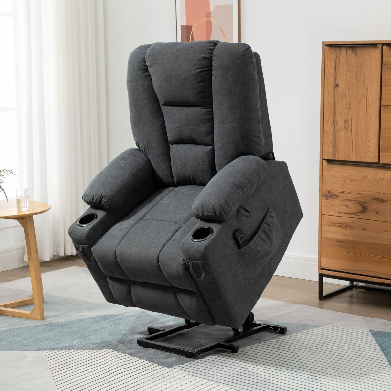 Charcoal Grey Elderly Lift Chair with Remote Control and Storage