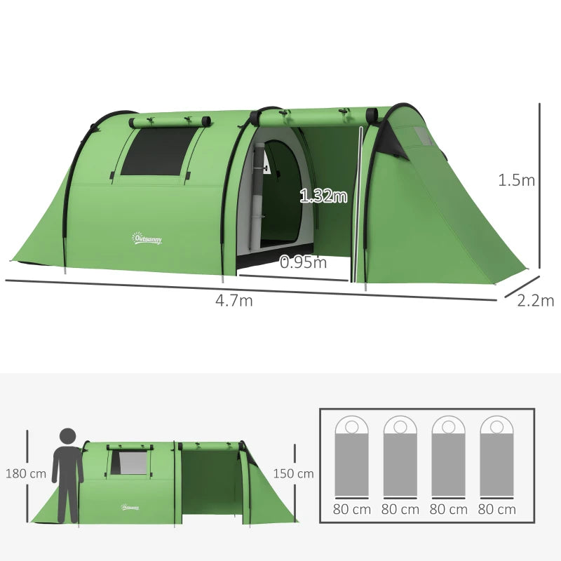 4-Person Green Tunnel Tent with Accessories