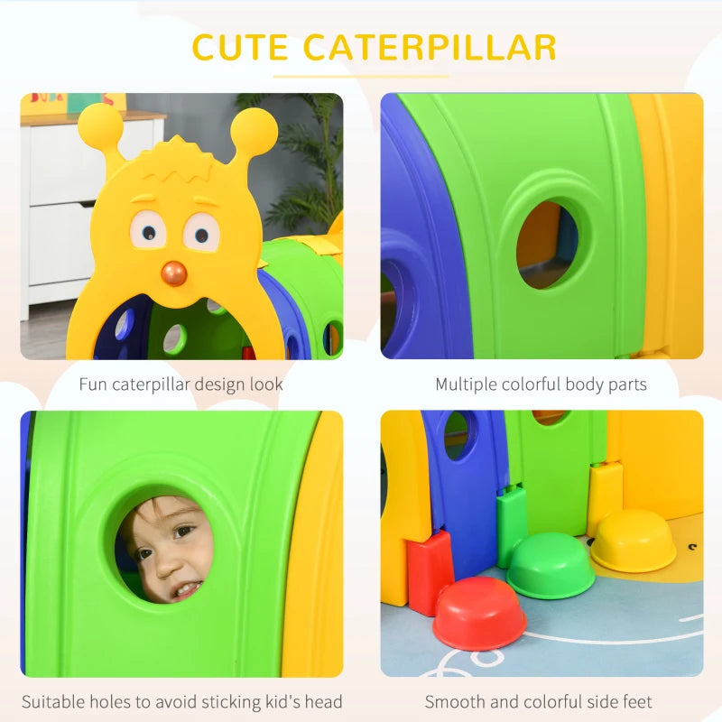 Multicoloured Kids Caterpillar Play Tunnel - Indoor/Outdoor, Ages 3-6