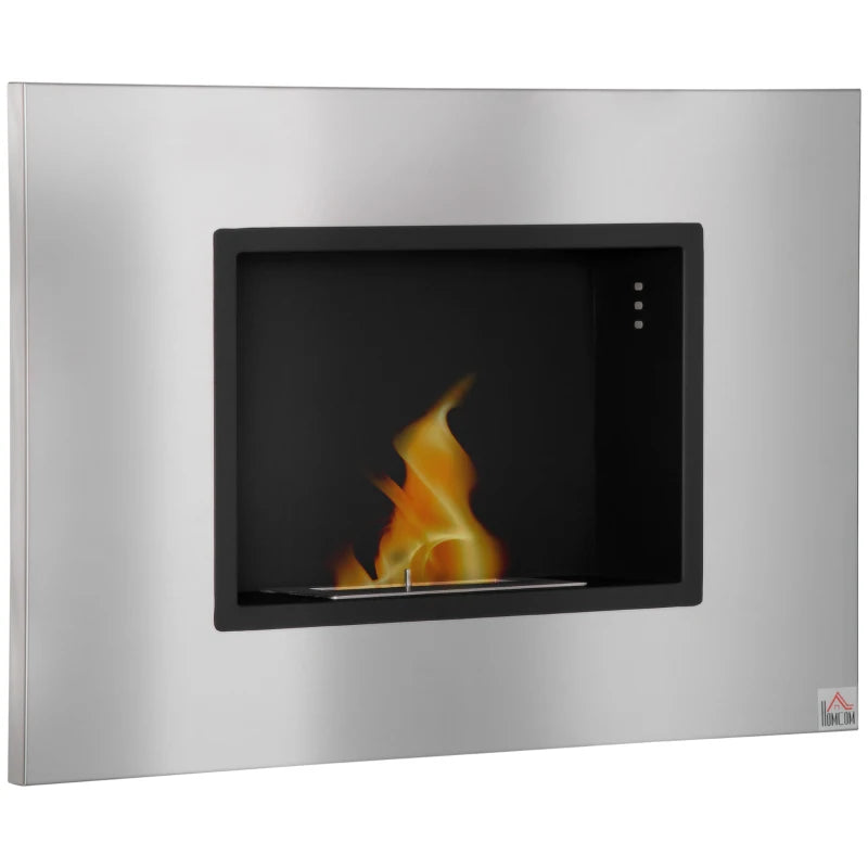 Silver Wall Mounted Bioethanol Fireplace - 1.5L Tank, 3 Hour Burn Time