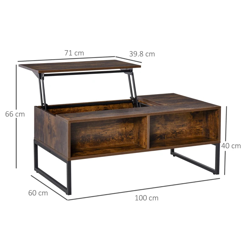 Brown Extendable Lift-Top Coffee Table with Hidden Storage Drawer