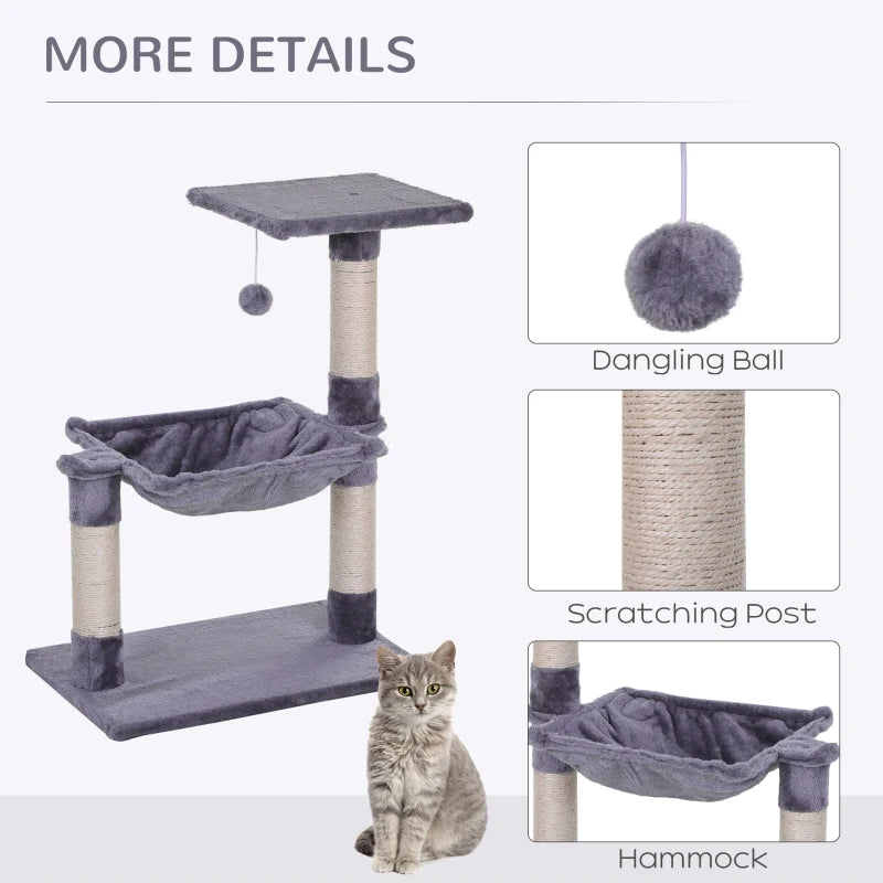 Grey Cat Tree with Scratching Posts and Hammock