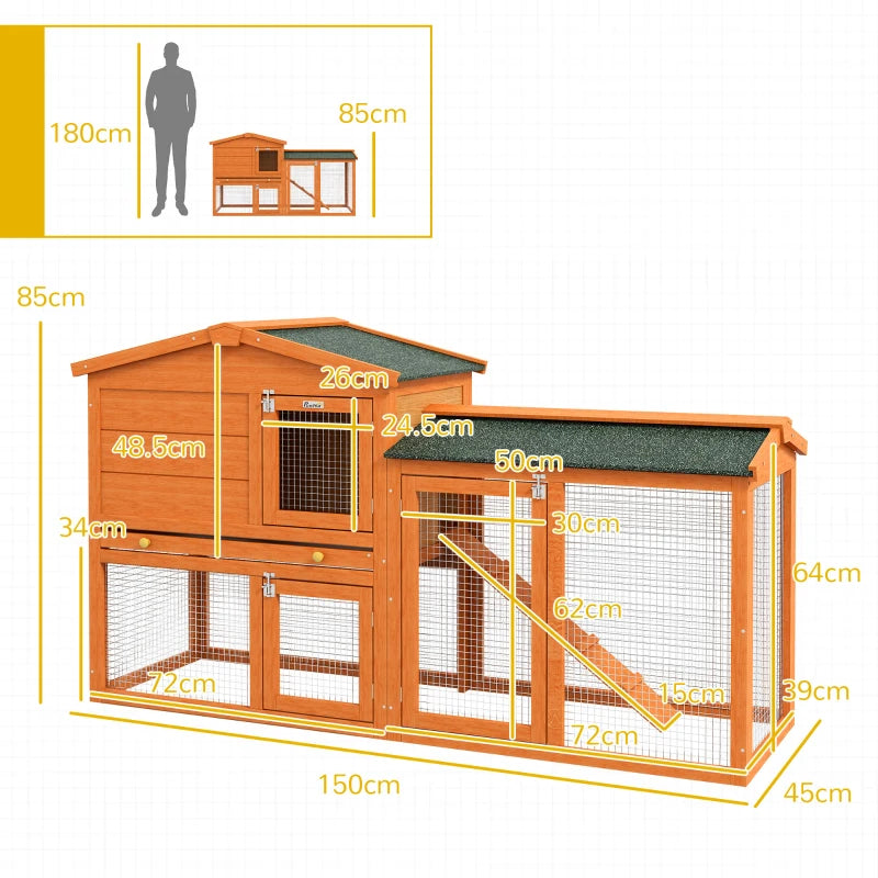 Orange 2 Tier Rabbit Hutch with Run and Ramp