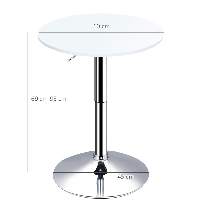 White Round Adjustable Height Bar Table - Swivel Top Metal Frame