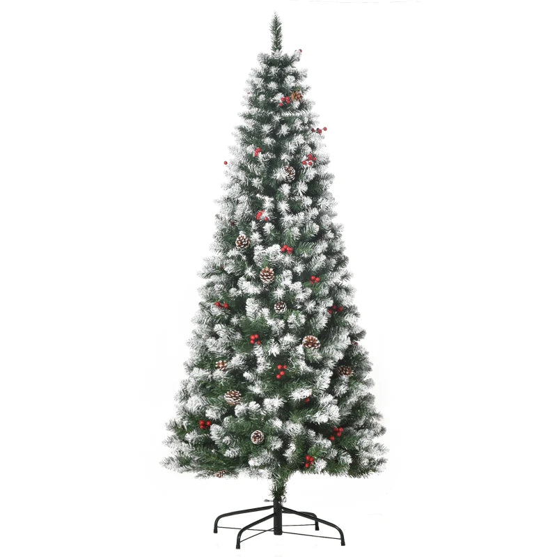 6FT Green Artificial Christmas Tree with Red Berries and Pinecones