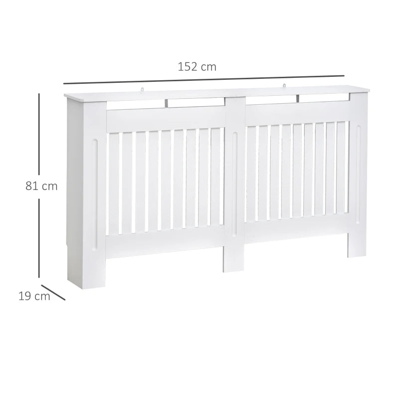 White Slatted Radiator Cover Cabinet with MDF Lined Grill (152 x 19 x 81 cm)