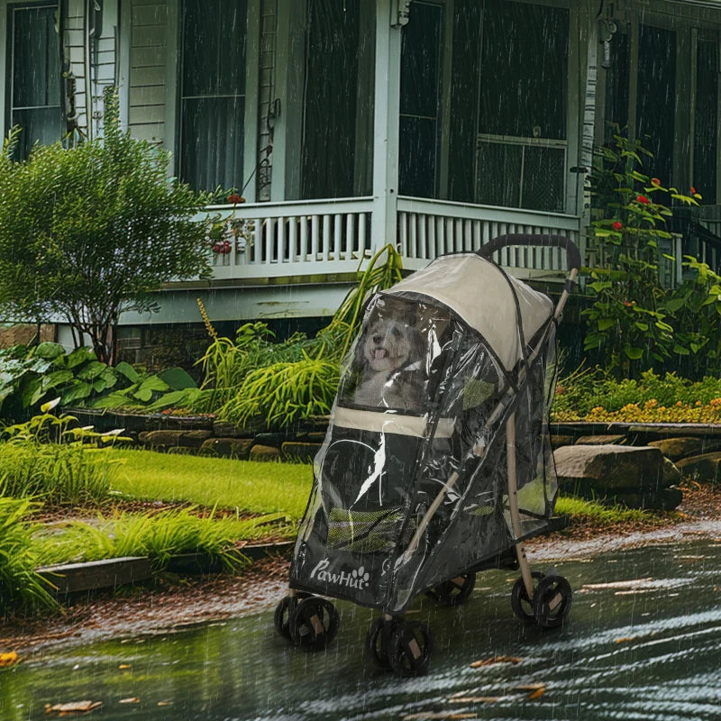 Khaki Pet Stroller for Small Dogs with Rain Cover