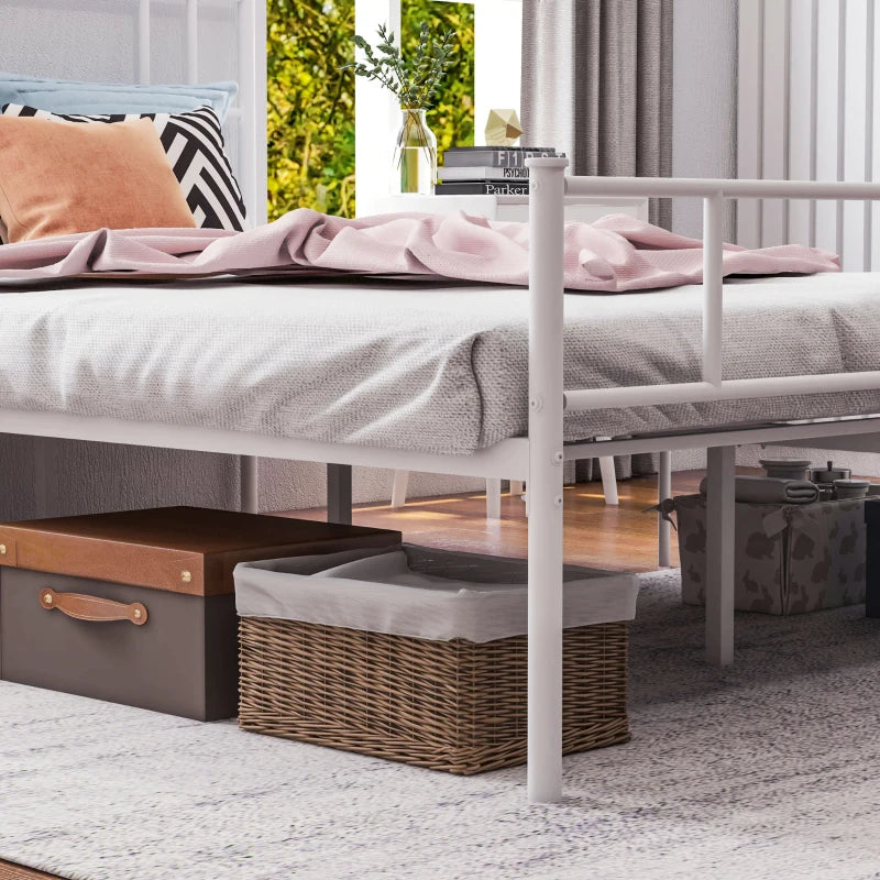 White Metal Double Bed Frame with Storage Space