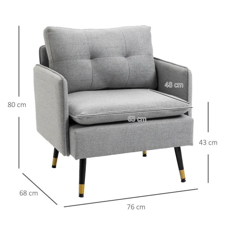 Grey Button Tufted Accent Chair for Living Room and Bedroom