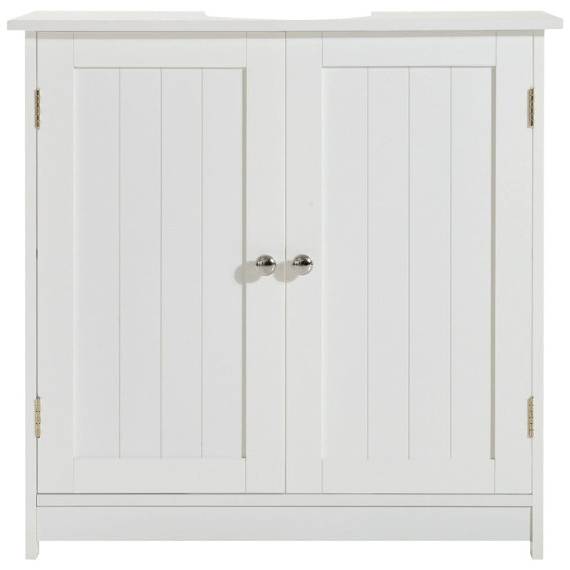 White Under Sink Bathroom Storage Cabinet - 2 Tier Wooden Vanity Unit