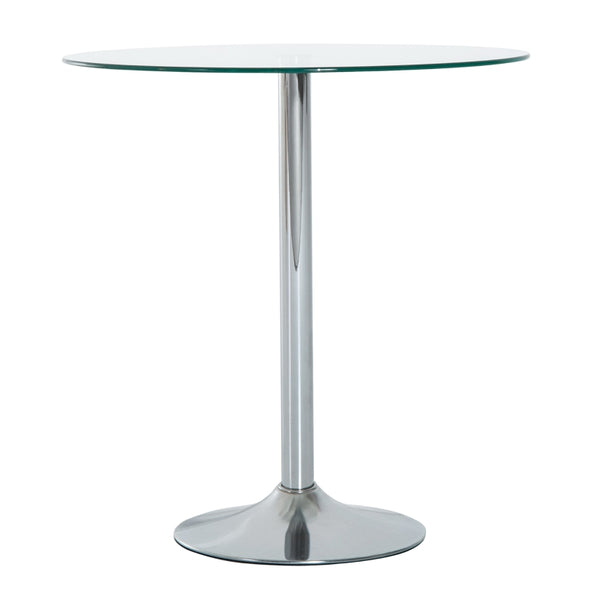 Black Glass Round Dining Table, Modern Steel Base, Small Space Bar Table