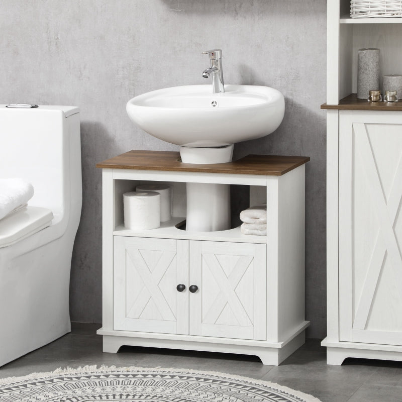 White Bathroom Vanity Cabinet with Double Doors and Shelves, 60x30x60cm