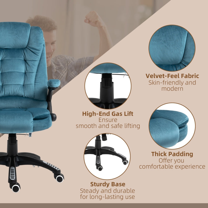 Blue Velvet Massage Recliner Chair with Heated Six-Point Massage & 360° Swivel