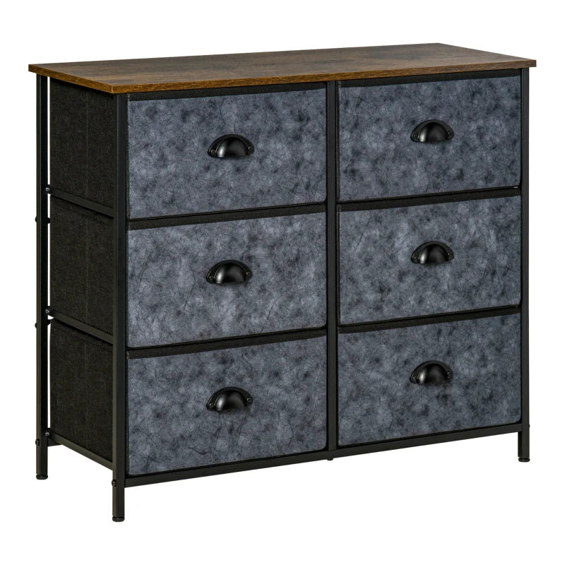 6-Drawer Fabric Dresser Storage Cabinet - Grey/Black