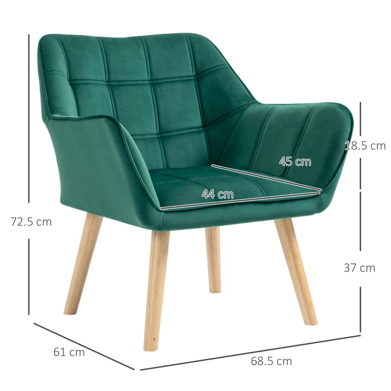 Green Upholstered Armchair with Wide Arms and Slanted Back