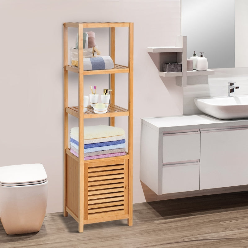 White Tall Bathroom Storage Cabinet, 140cm Freestanding Unit with 3 Shelves