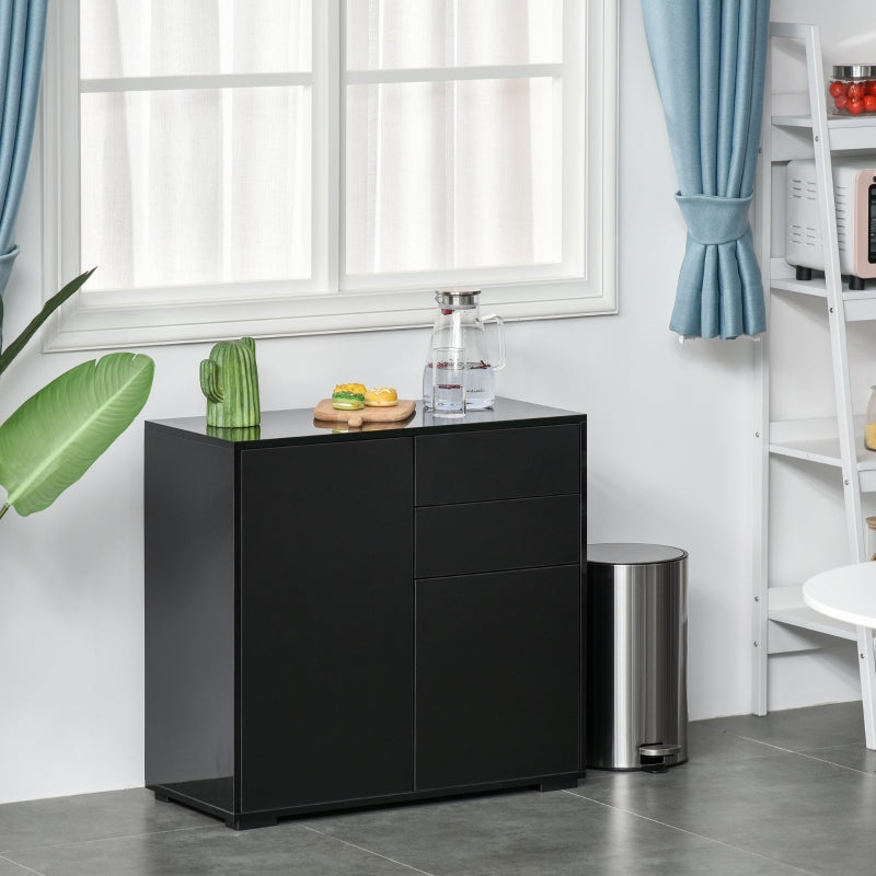 Black High Gloss Sideboard with Push-Open Design and 2 Drawers
