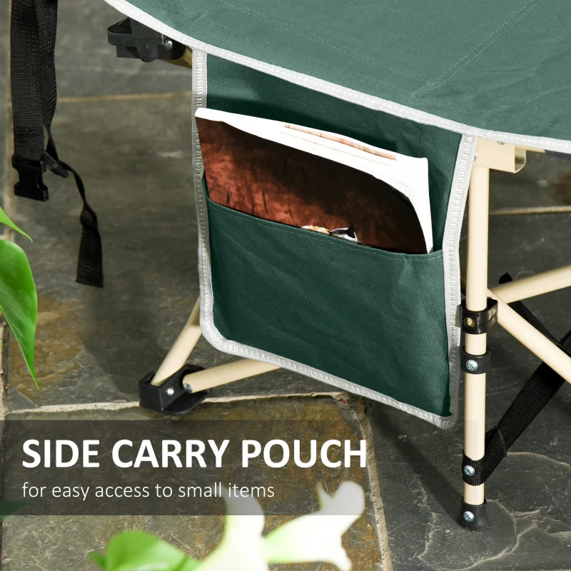 Green Portable Folding Camping Cot with Side Pocket and Carry Bag