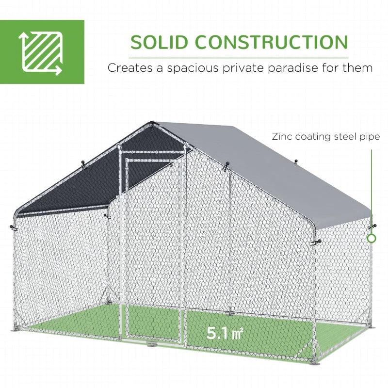 Galvanised Chicken Coop with Water-Resistant Cover, 3x1.7x1.9m, Grey