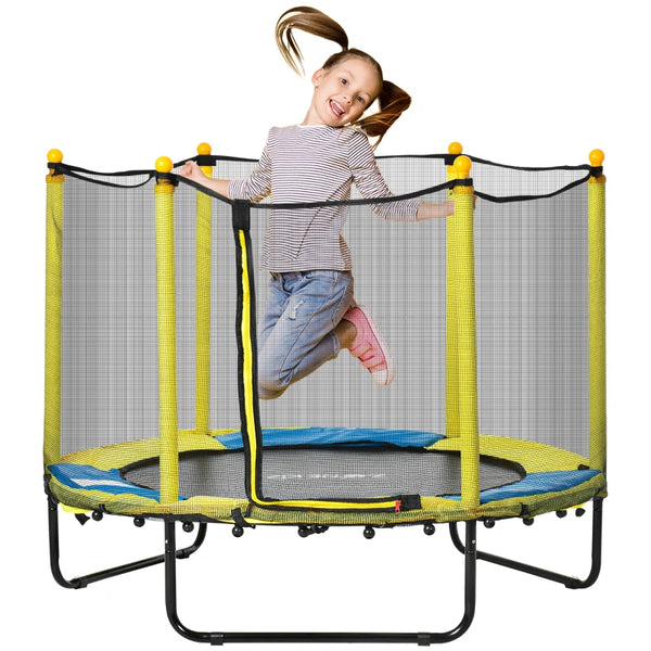 Yellow Kids Trampoline with Safety Net - 4.6FT, Ages 3-10