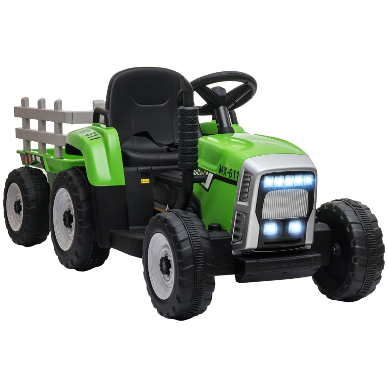 Green Electric Ride-On Tractor with Trailer & Remote Control