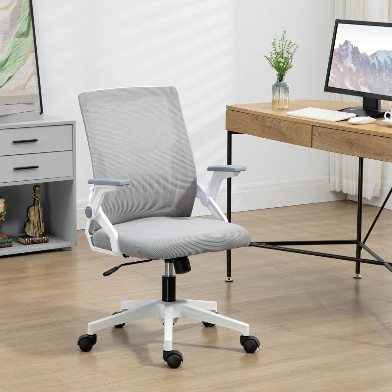 Grey Mesh Office Chair with Lumbar Support & Swivel Wheels