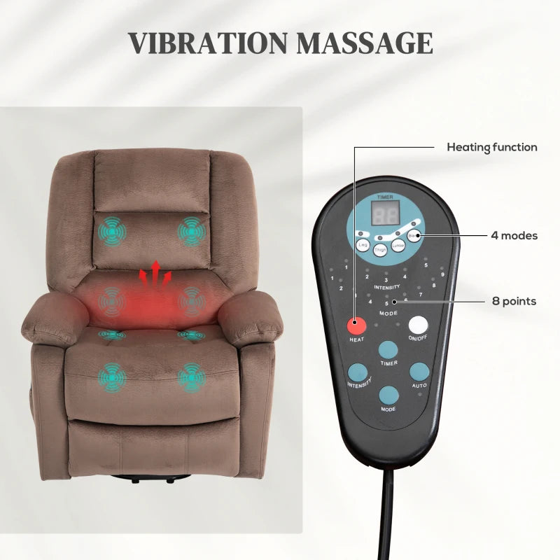 Brown Electric Massage Recliner Chair with Heat and Side Pocket