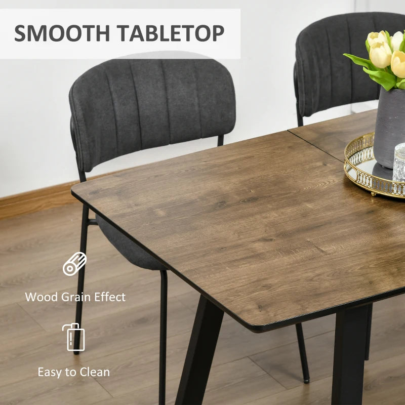 Extendable Wood Effect Dining Table for 4-6 People - Steel Frame, Hidden Leaves