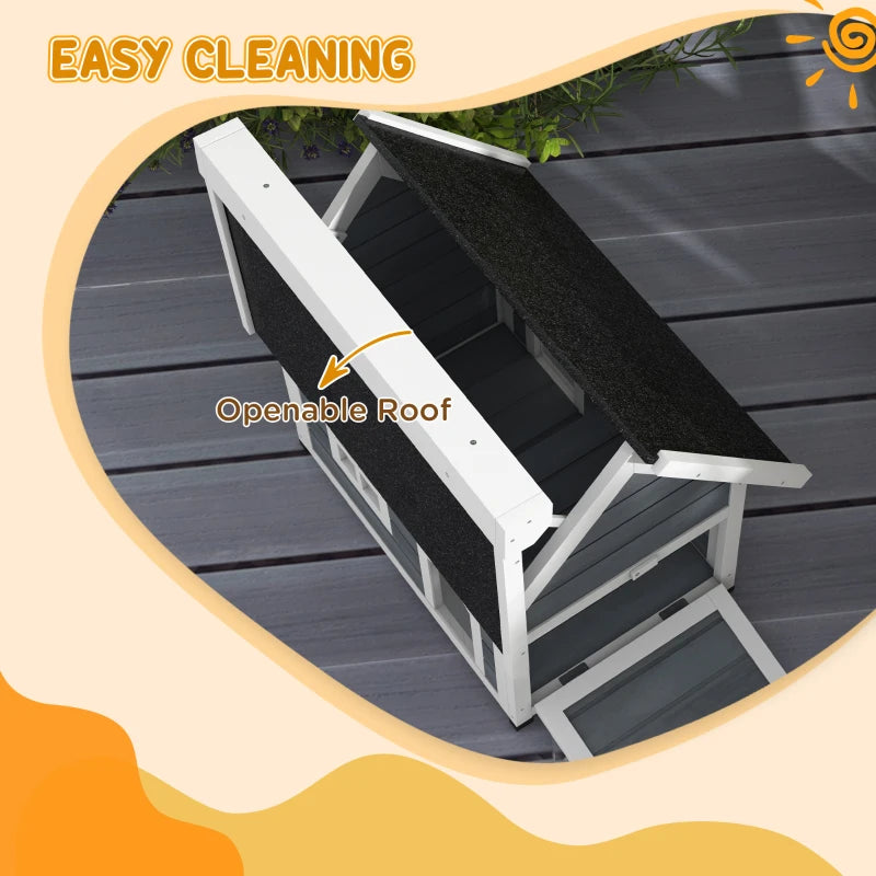 Grey Wooden Outdoor Cat Shelter with Asphalt Roof, 77x57.5x68cm