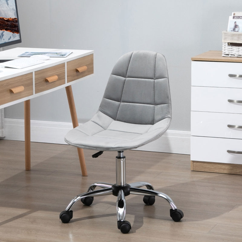 Grey Velvet Ergonomic Office Chair with Wheels
