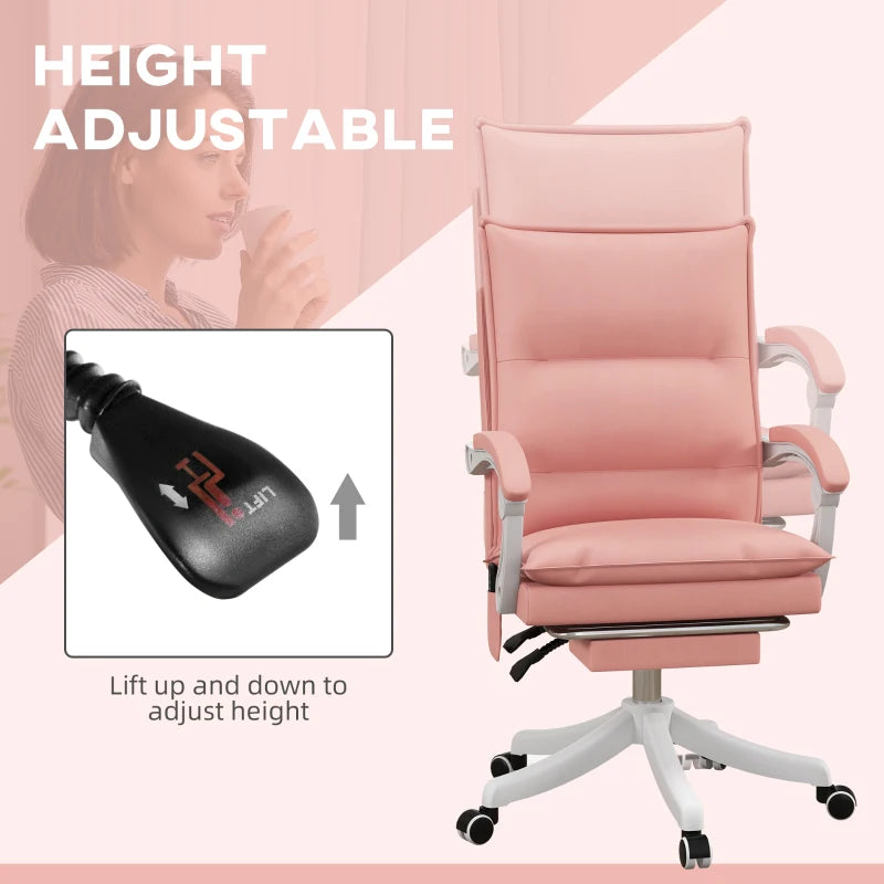 Vinsetto Pink Massage Office Chair with Heat and Footrest