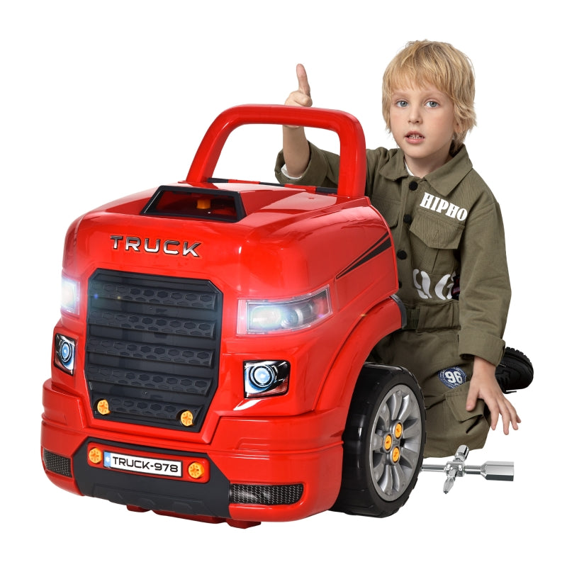 Red Kids Truck Engine Toy Set with RC Car Key