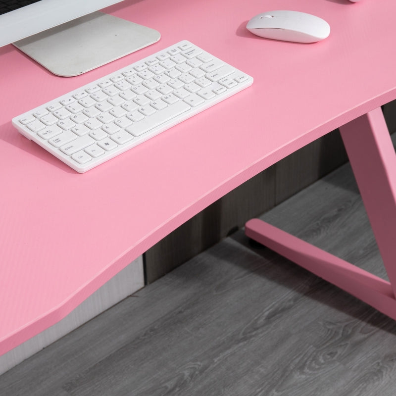 Carbon Fibre Gaming Desk, Pink, Gamer Workstation with Accessories
