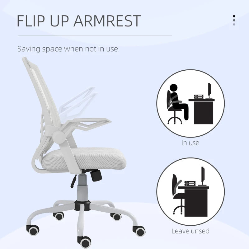 White Mesh Office Chair with Flip-up Armrests and Lumbar Support