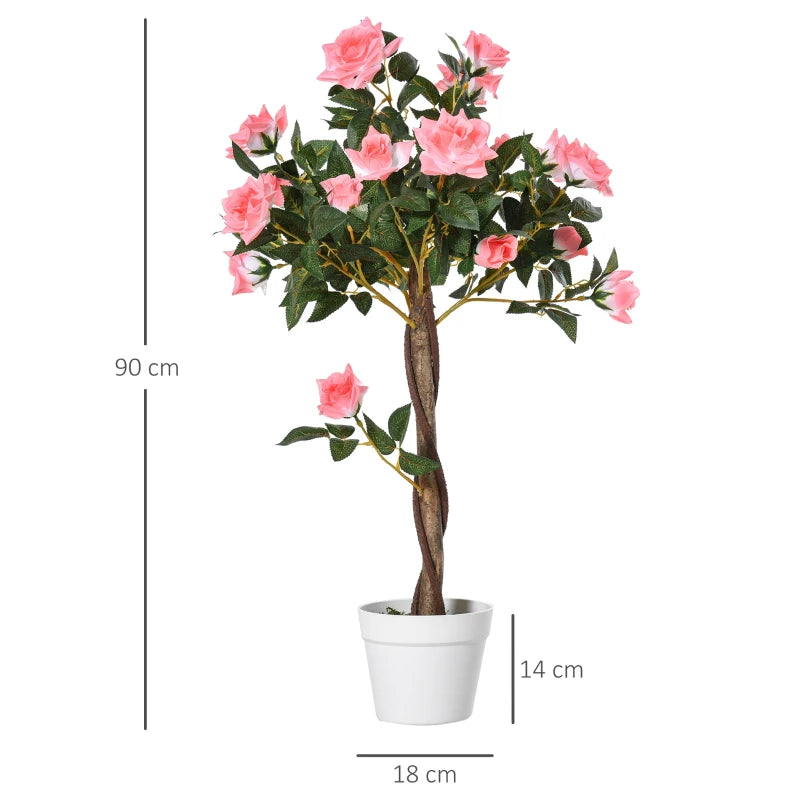 Artificial Pink Rose Floral Plant in Pot, Indoor Outdoor Home Decor, 90cm