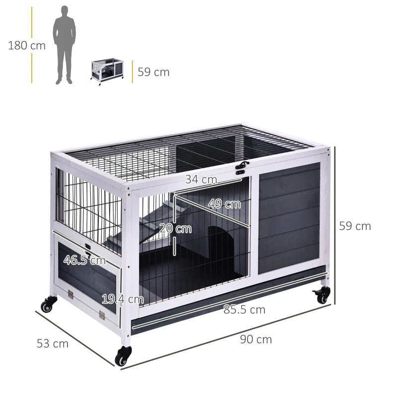 White Wooden Small Animal Hutch with Openable Roof and No-Leak Tray