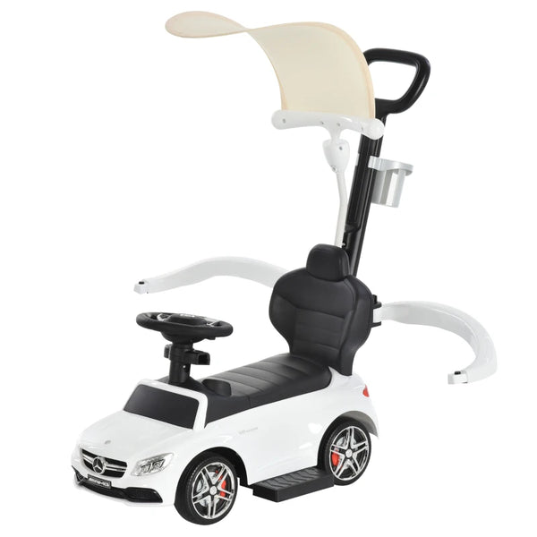 White Toddler 3-in-1 Ride-On Push Car with Canopy & Horn