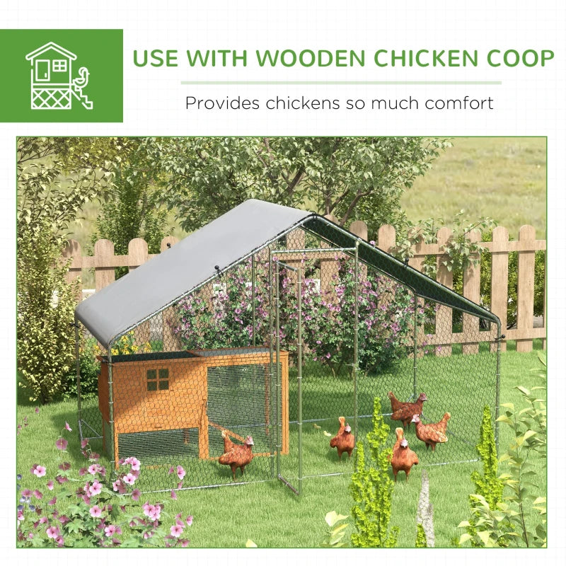 Galvanised Chicken Coop with Water-Resistant Cover, 3x1.7x1.9m, Grey