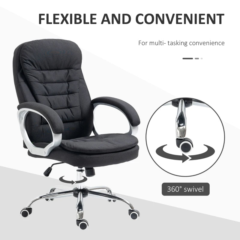 Black Linen Ergonomic Office Task Chair with Armrests & Swivel Wheels