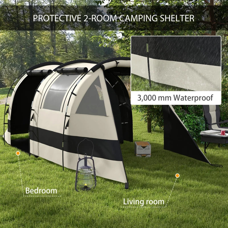 4-Person Double-Room Blackout Camping Tent Set - Khaki